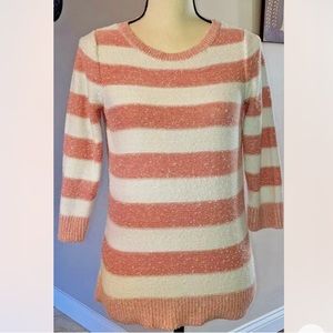 Women's Croft & Barrow Salmon/White 3/4 Sleeve Textured Striped Sweater, Small S